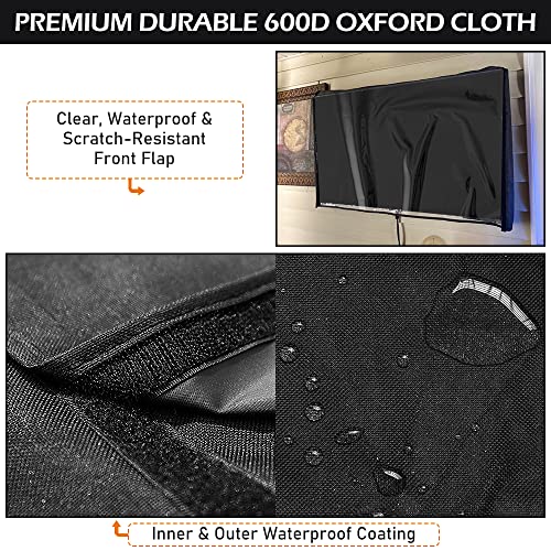 HOMEYA Outdoor TV Cover 52-55 Inch with Clear Scratch Resistant Front Flap + Bottom Cover, HOMEYA 600D Weatherproof & Waterproof TV Screen Protector, Fits Most TV Mounts Stands with Remote Controller Pocket - Image 3