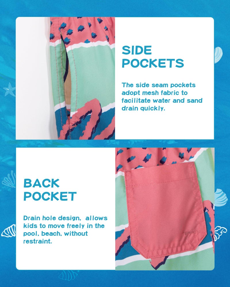 SURF CUZ Boys Swim Trunks Toddler Swim Shorts UPF 50+ Bathing Suit for Boy Swimsuit Mesh Swimwear Quick Dry Beach Board Shorts Green Watermelon 2T - Image 5
