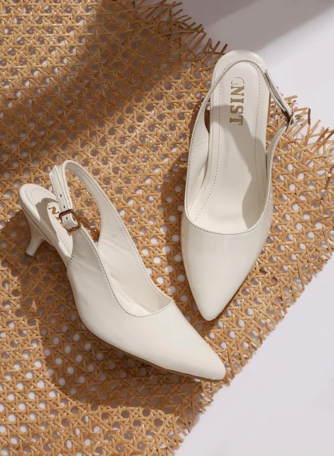 جنيست GNIST Plain Pointed Toe Kitten Heel Slingback Shoes
