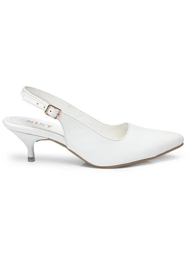 GNIST GNIST Plain Pointed Toe Kitten Heel Slingback Shoes