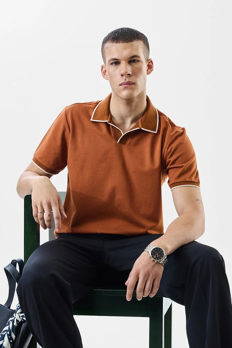 SNITCH Terracotta Solid Half Sleeve Regular Fit T-Shirt