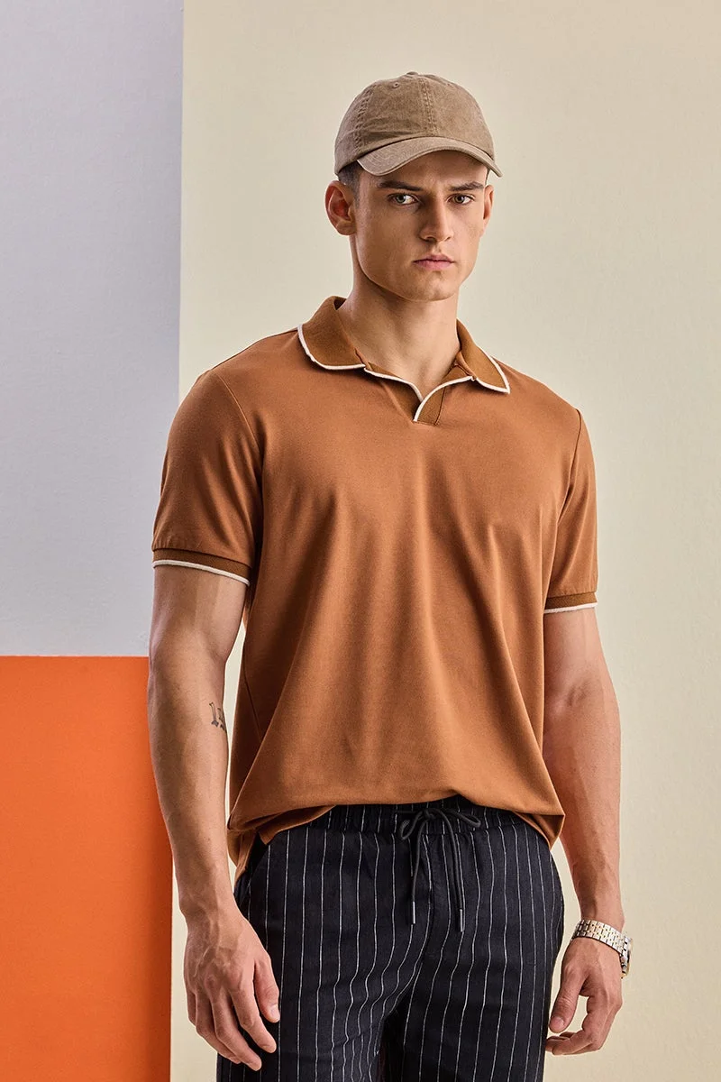 SNITCH Terracotta Solid Half Sleeve Regular Fit T-Shirt