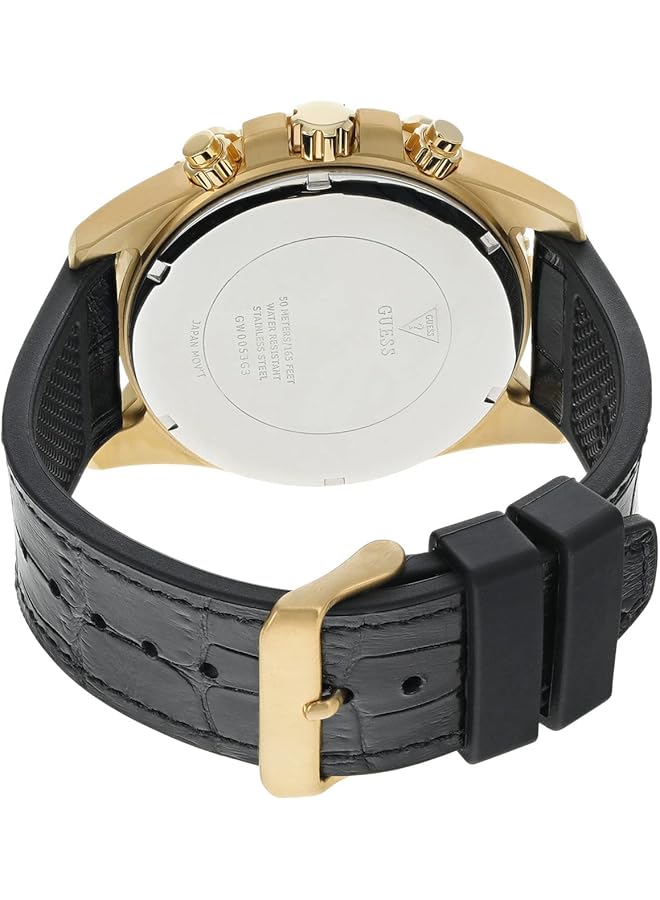 جس ساعة كوارتز للرجال بشاشة تناظرية وحزام جلدي Gw0053G3 - Image 3