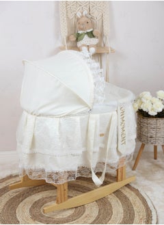 FUN MOMENT Baby crib Musa iron basket sugar color decorated with luxurious lace for newborns with wooden rocking stand  - Image 2