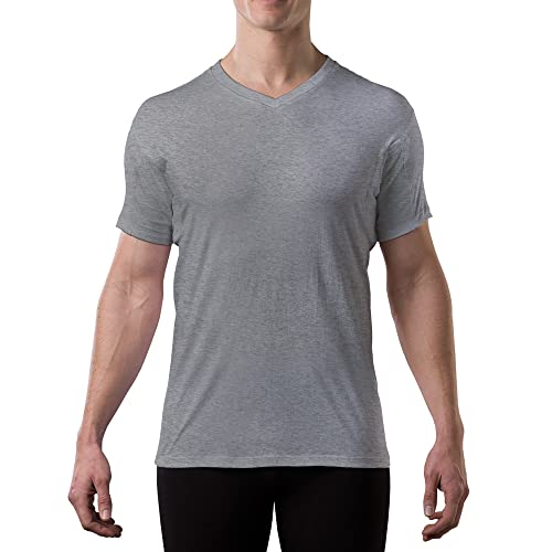 THOMPSON TEE Men's Sweatproof Undershirt - Cotton V Neck T-Shirt with Underarm Sweat Pads - Original Fit - Aluminum-Free Alternative - Heather Grey - Medium - Image 1