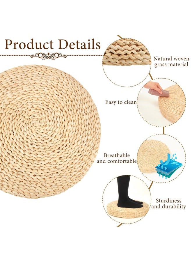 Barydat 6 Pcs Floor Pillow Round Large Pillow Seating Meditation Floor Pillow Boho Natural Woven Seat Cushion Japanese Floor Tatami Cushion for Yoga Room Balcony Chair Pad, 15.75 Inch (Cute) - Image 3