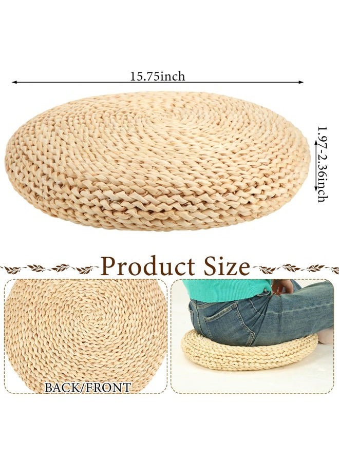 Barydat 6 Pcs Floor Pillow Round Large Pillow Seating Meditation Floor Pillow Boho Natural Woven Seat Cushion Japanese Floor Tatami Cushion for Yoga Room Balcony Chair Pad, 15.75 Inch (Cute) - Image 2