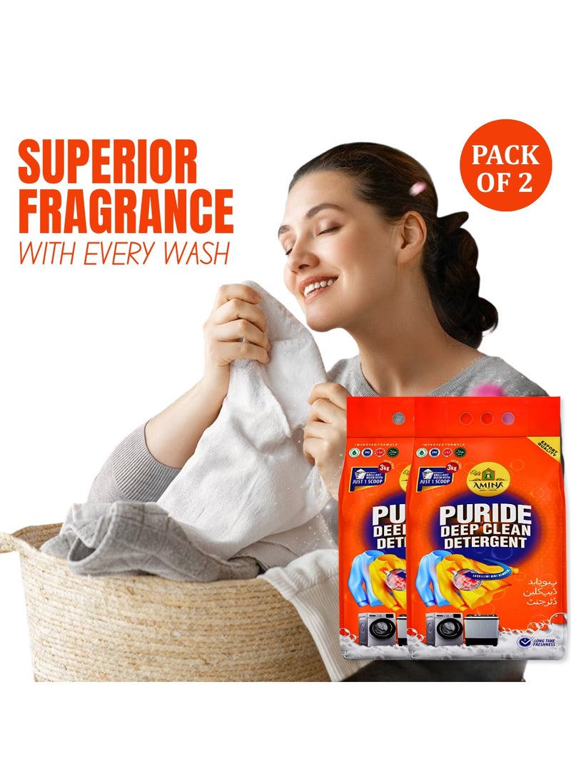 Amina Puride Detergent Powder 3 KG (Pack of 2) Advanced Stain Removal | Deep Clean Formula | Long Lasting | Freshness for Everyday Laundry - Image 3