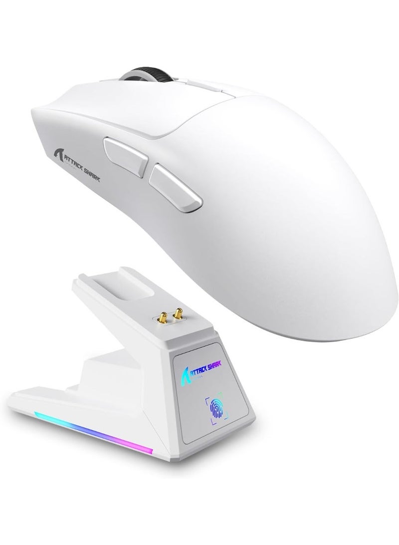 Attack Shark X1 Wireless Gaming Mouse 53g Ultralight, PAW3395PRO Sensor, 26000 DPI (40K Max), Tri-Mode BT/2.4G/Wired, 1000Hz Polling Rate, RGB Magnetic Charging Dock, 100M Click Omron Switches, Ergonomic FPS Mouse | White - Image 1
