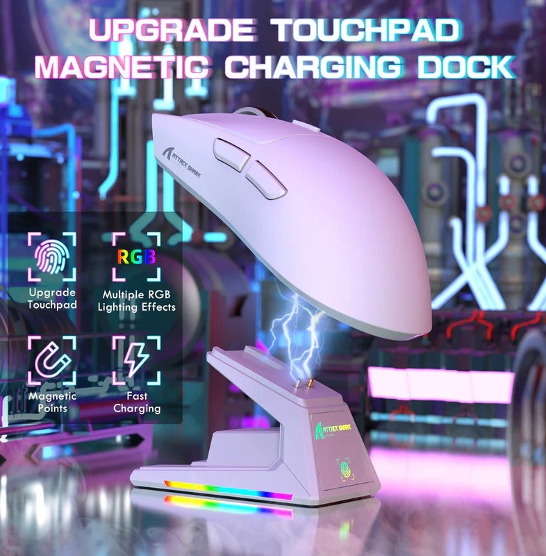 Attack Shark X1 Wireless Gaming Mouse 53g Ultralight, PAW3395PRO Sensor, 26000 DPI (40K Max), Tri-Mode BT/2.4G/Wired, 1000Hz Polling Rate, RGB Magnetic Charging Dock, 100M Click Omron Switches, Ergonomic FPS Mouse | White - Image 3