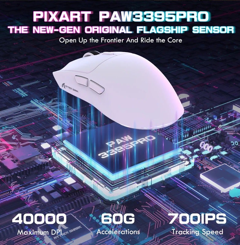 Attack Shark X1 Wireless Gaming Mouse 53g Ultralight, PAW3395PRO Sensor, 26000 DPI (40K Max), Tri-Mode BT/2.4G/Wired, 1000Hz Polling Rate, RGB Magnetic Charging Dock, 100M Click Omron Switches, Ergonomic FPS Mouse | White - Image 4