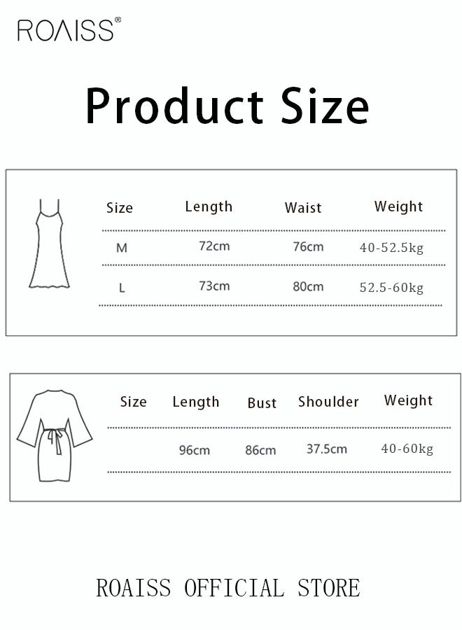 رويس مجموعة رداء للنوم مكونة من قطعتين للنساء تتضمن فستان ليلي حلو بحمالة عنق وملابس داخلية من الدانتيل مناسبة للنوم والاسترخاء في المنزل تعتبر ملابس نوم رومانسية وأنيقة ملابس نوم فاخرة - Image 2