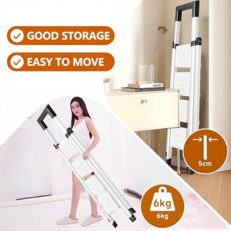 Step Ladder, Folding Step Stool with Anti-Slip Wide Pedal, 150 lbs Portable Square Head Ladder for Home, Kitchen and Outdoor White, 7 Steps - Image 3