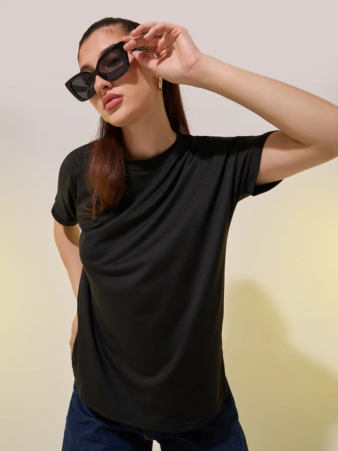 Take Two Take Two Back Shoulder Slogan Print Round Neck Regular Fit T-Shirt