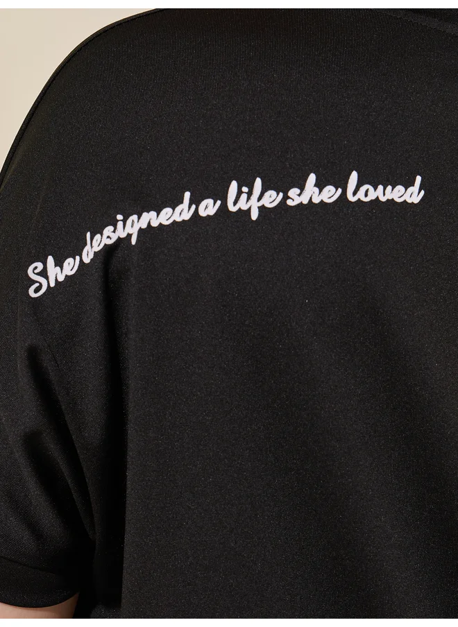 Take Two Take Two Back Shoulder Slogan Print Round Neck Regular Fit T-Shirt