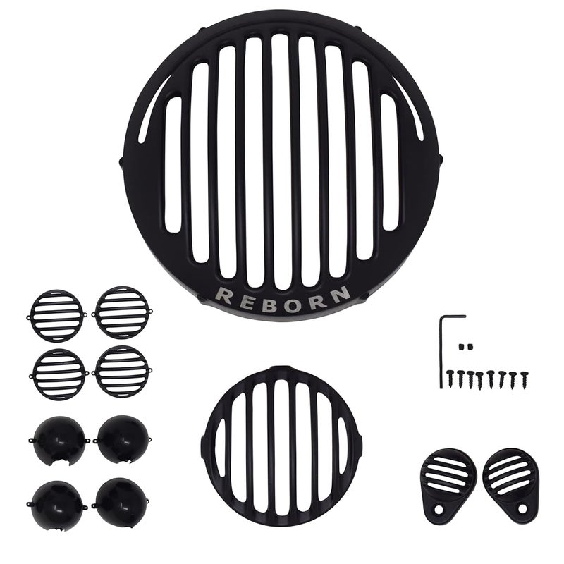Ramanta Reborn Classic 350 Grill Set CNC Metal Complete Headlight Jali/Cover Set with Indicators and Tail Light Grill Compatible with for Old Classic Reborn 350 CC {Model Year 2021} (Pack of 12 Black) - Image 1