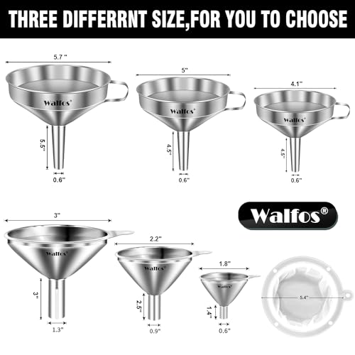 Walfos Stainless Steel Funnel, Walfos 6 Different Sizes of Kitchen funnels with 2 Removable Strainer ＆ 1Pcs Cleaning Brush, 200 Mesh Food Filter Strainer,for Transferring of Liquid, Oils, Jam, Powder - Image 4