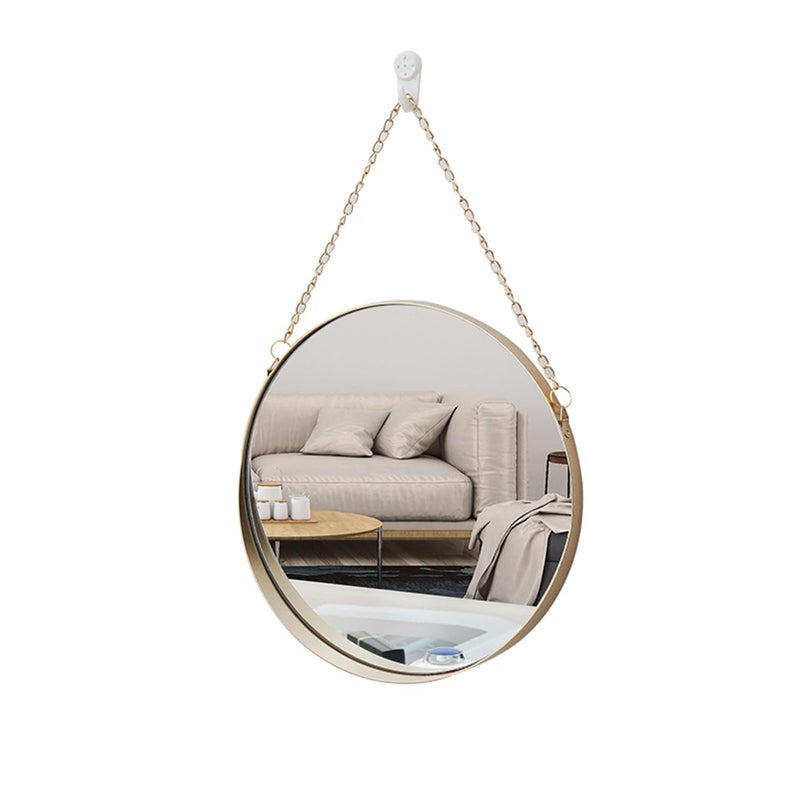 AIFUSI Hanging Mirror 25 x 25cm Round Bathroom Makeup Mirror Brass Frame with Hanging Chain Simple Style Small Size