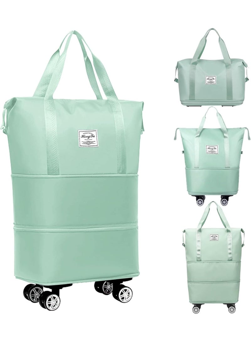 Rolling Duffle Bag, Expandable Foldable Carry On Luggage with Wheels, Large Weekend Bag (Green) - Image 1