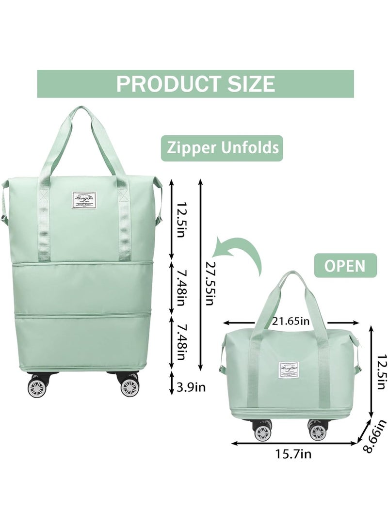 Rolling Duffle Bag, Expandable Foldable Carry On Luggage with Wheels, Large Weekend Bag (Green) - Image 5