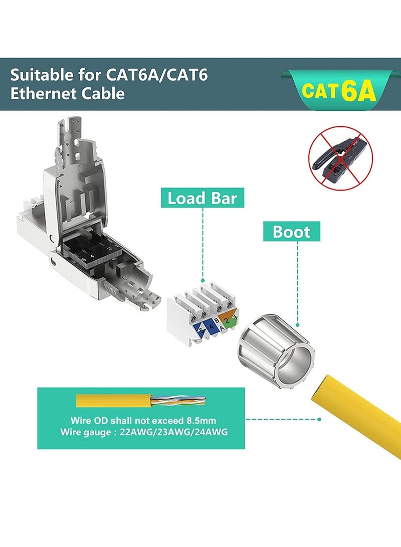 كاست ويف موصلات RJ45 Cat6A، مقابس إنهاء إيثرنت محمية قابلة لإعادة الاستخدام بدون أدوات لكابل SFTP UTP مقاس 23AWG، مقبس إنترنت سهل 10G، تركيب ميداني سريع (عبوة من 4 قطع) - Image 3