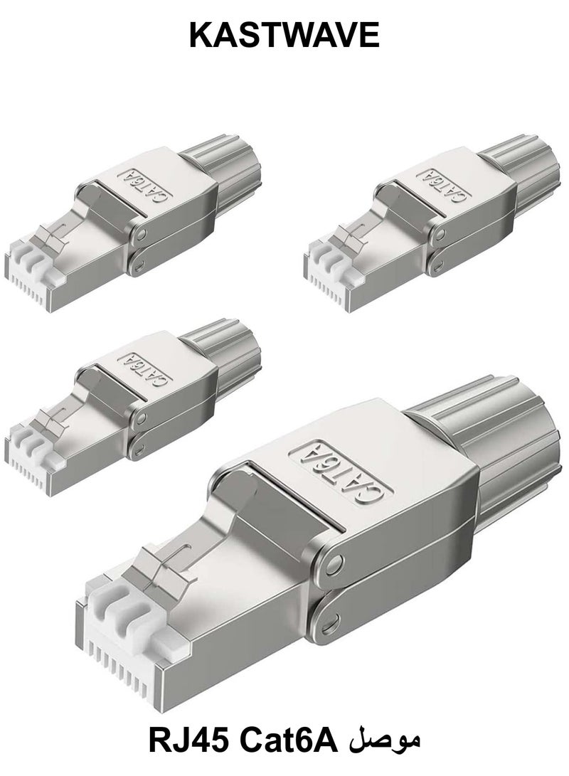 كاست ويف موصلات RJ45 Cat6A، مقابس إنهاء إيثرنت محمية قابلة لإعادة الاستخدام بدون أدوات لكابل SFTP UTP مقاس 23AWG، مقبس إنترنت سهل 10G، تركيب ميداني سريع (عبوة من 4 قطع) - Image 1