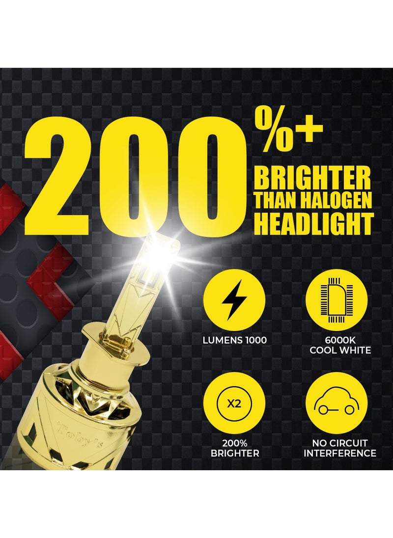 Toby's Toby's New Launch 2024 Upgraded U9-H1 LED Headlight with 200W/Pair Power 20000LM/Pair Lumens, Color Temperature 6500K Plug and Play, Non-Polarity, Fog Headlight  - Image 3
