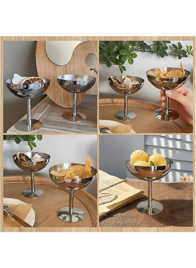 Apustim 2 piece ice cream cup，stainless steel dessert cup，sauce bowl，mini round foot yogurt snack candy cup，suitable for salad fruit pudding party （Silver） - Image 4