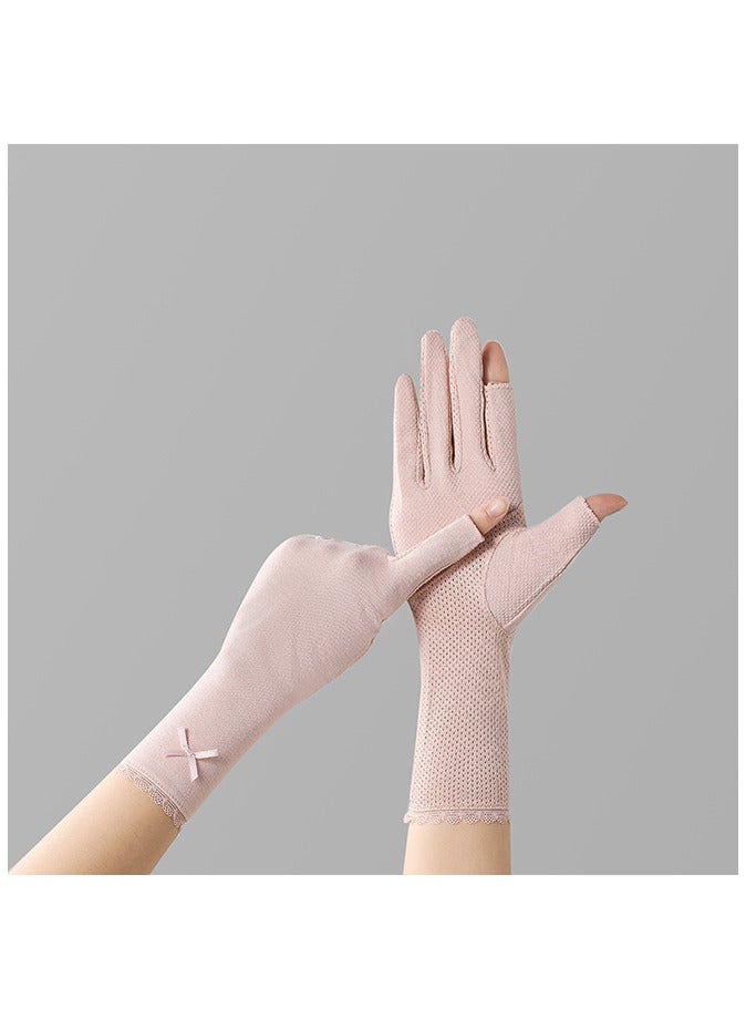 Generic Sun Gloves Medium Length Sunblock Gloves Women Driving Cycling Touch Screen UV Protection Gloves 