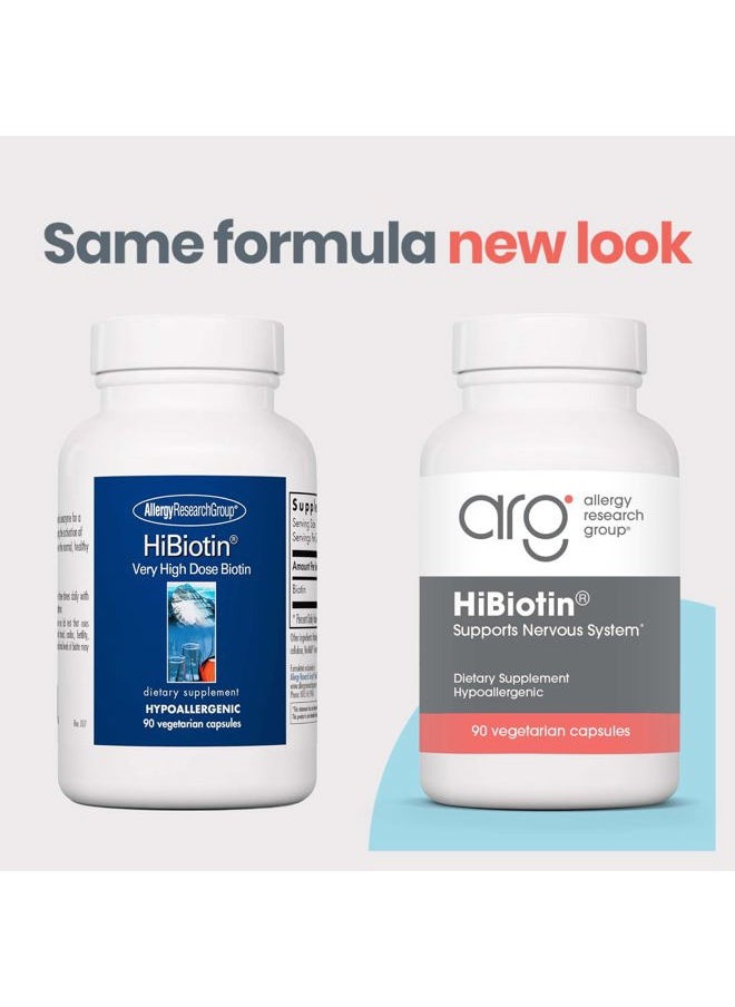 Allergy Research Group - HiBiotin Supplement - Extra Strength Biotin Pills, 100,000mcg Biotin, High Dose Biotin, Vegetarian Capsules, Hypoallergenic, Gluten Free - 90 Count - Image 1