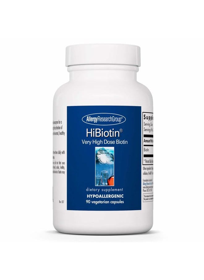 Allergy Research Group - HiBiotin Supplement - Extra Strength Biotin Pills, 100,000mcg Biotin, High Dose Biotin, Vegetarian Capsules, Hypoallergenic, Gluten Free - 90 Count - Image 1