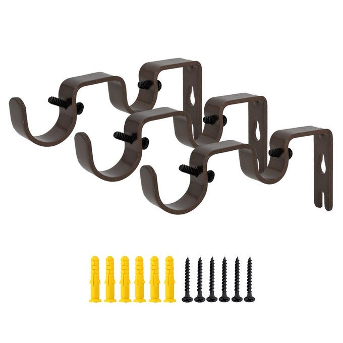DOUBLE CURTAIN ROD BRACKET 3 PACK HEAVY DUTY 1 AND 58 INCH CURTAIN ROD HOLDERS FOR BEDROOM LIVING ROOM BROWN