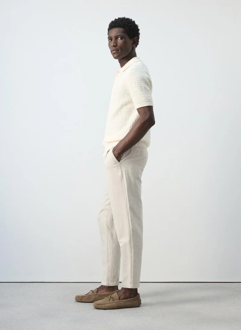 Mango Man  Slim fit cropped linen-cotton trousers for Men | Best Price UAE