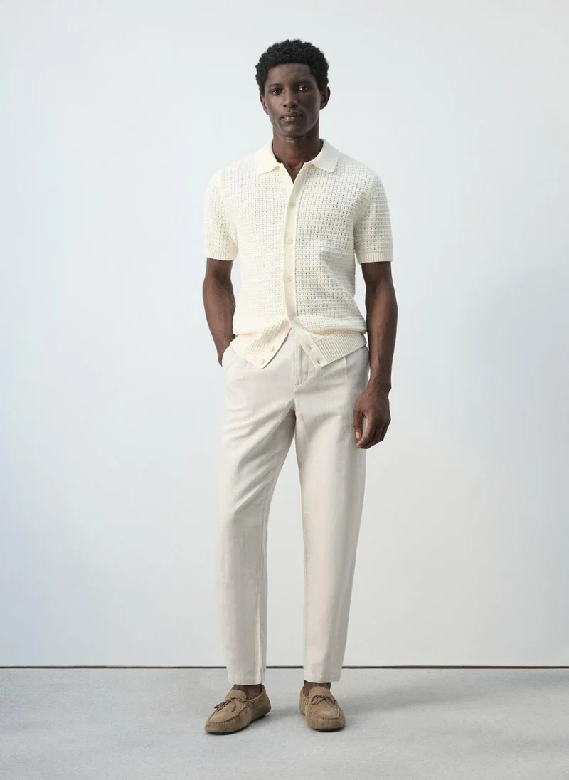 Mango Man  Slim fit cropped linen-cotton trousers for Men | Best Price UAE