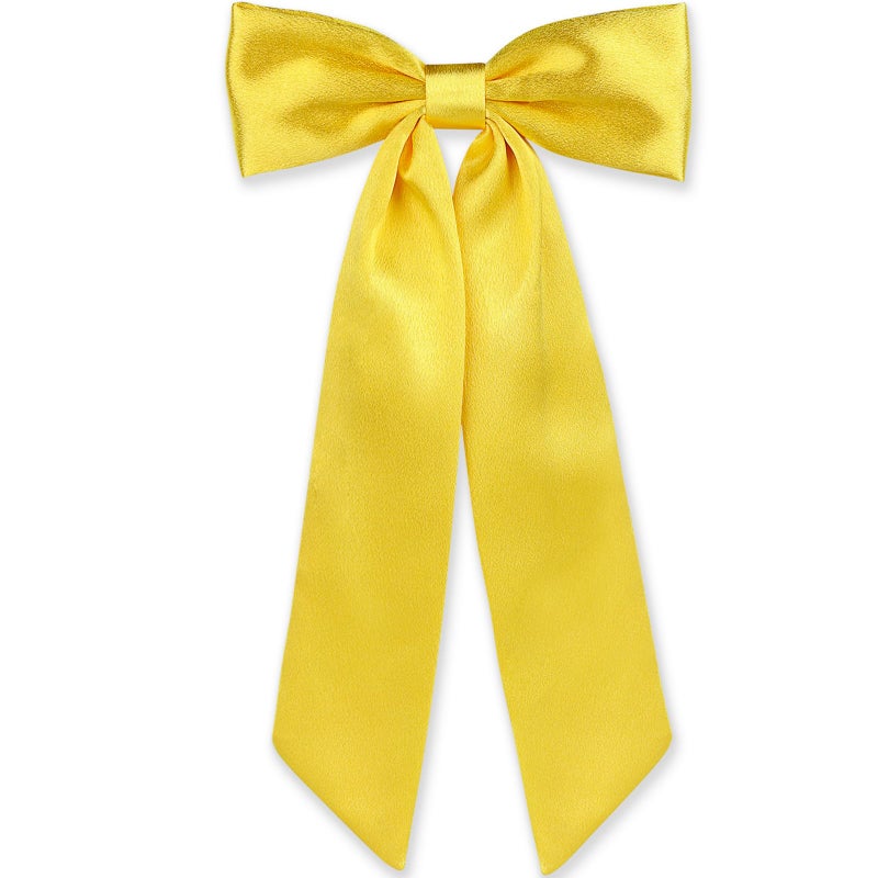 WantGor Long Tail Bow Hair Clips Hair Ribbon Bows Satin Bowknot Clip Large Hair Barrettes Cute Ponytail Holder Hair Accessories for Women Daily Party Wedding Prom Yellow - Image 3