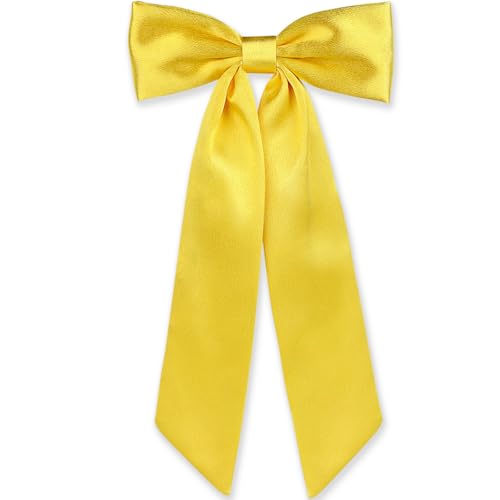 WantGor Long Tail Bow Hair Clips Hair Ribbon Bows Satin Bowknot Clip Large Hair Barrettes Cute Ponytail Holder Hair Accessories for Women Daily Party Wedding Prom Yellow - Image 1