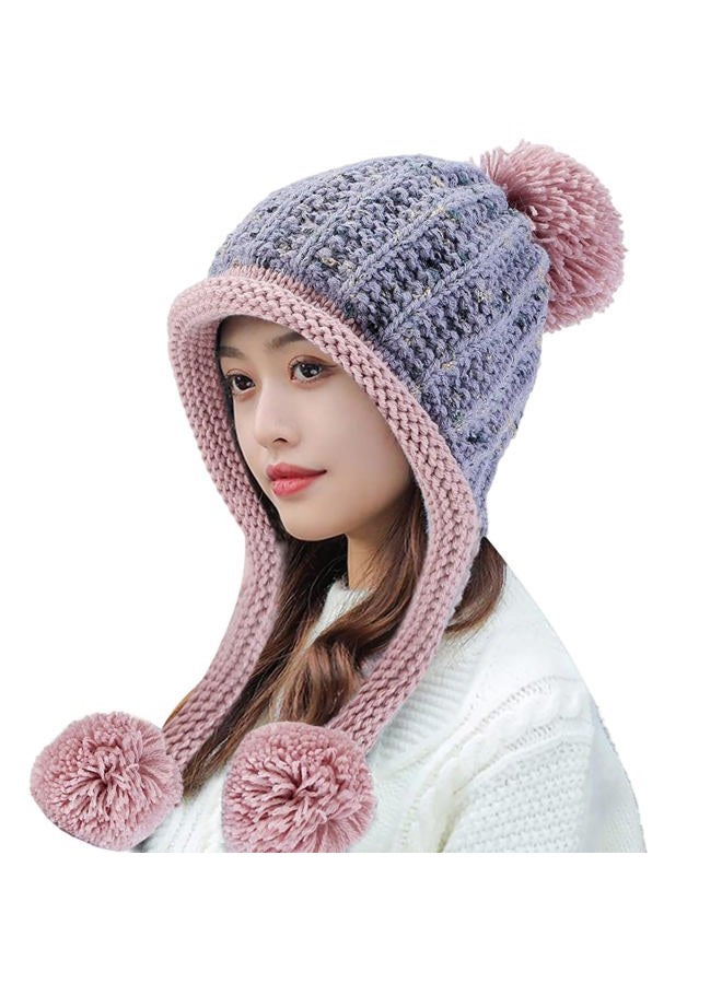 Huamulan Women Winter Peruvian Cover Ears Beanie Hat Ear Flaps Sherpa Ski Snow Hats Knit Fleece Lined 3 Pom Pom, M8259-huise, One size - Image 1