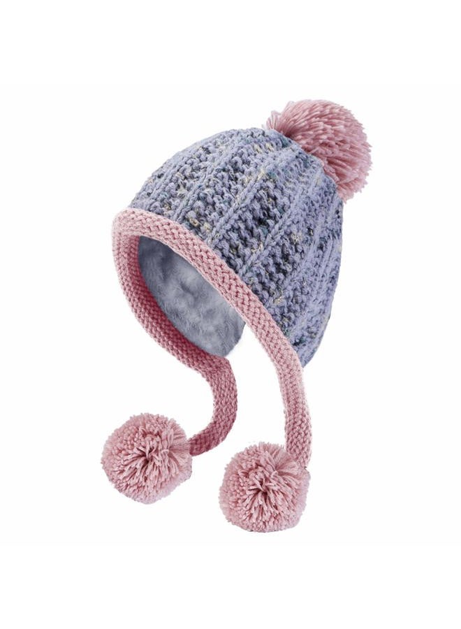 Huamulan Women Winter Peruvian Cover Ears Beanie Hat Ear Flaps Sherpa Ski Snow Hats Knit Fleece Lined 3 Pom Pom, M8259-huise, One size - Image 2