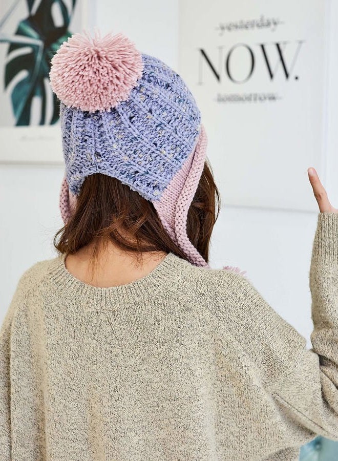 Huamulan Women Winter Peruvian Cover Ears Beanie Hat Ear Flaps Sherpa Ski Snow Hats Knit Fleece Lined 3 Pom Pom, M8259-huise, One size - Image 4