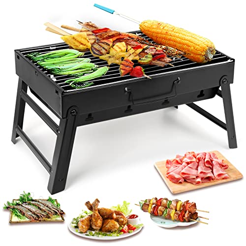 Uten Charcoal Grill, BBQ Grill Folding Portable Lightweight smoker Grill, Barbecue Grill Small desk Tabletop Outdoor Grill for Camping Picnics Garden Beach Party 17''x11.6''x 2.6'' - Image 1