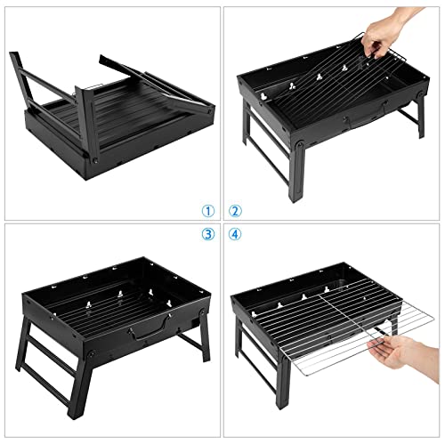 Uten Charcoal Grill, BBQ Grill Folding Portable Lightweight smoker Grill, Barbecue Grill Small desk Tabletop Outdoor Grill for Camping Picnics Garden Beach Party 17''x11.6''x 2.6'' - Image 2