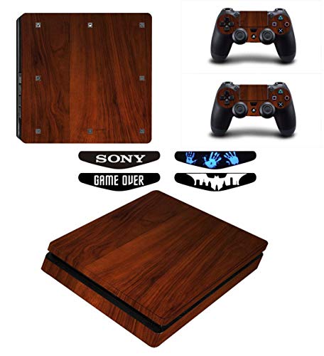 Elton Brown Wood Theme Skin Sticker Cover for PS4 Slim Console and Controllers Full Set Console Decal Stickers for Front & Back 4 Led bar Decal +2 Controller Decal Cover - Image 5