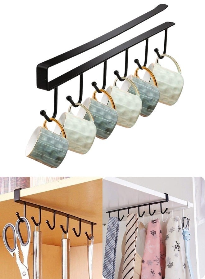 Multifunctional metal coffee cup holder under shelf, organizer with 6 hooks for cabinet or kitchen table - Image 2