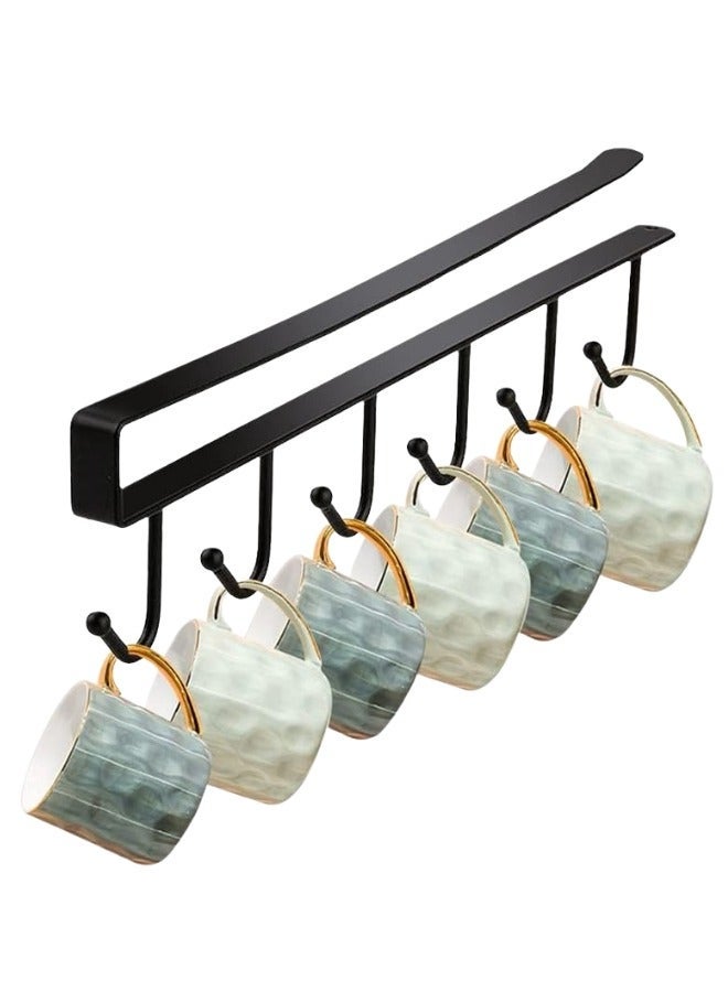 Multifunctional metal coffee cup holder under shelf, organizer with 6 hooks for cabinet or kitchen table - Image 1