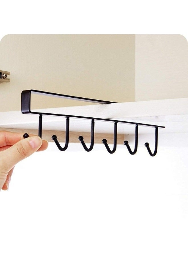 Multifunctional metal coffee cup holder under shelf, organizer with 6 hooks for cabinet or kitchen table - Image 3