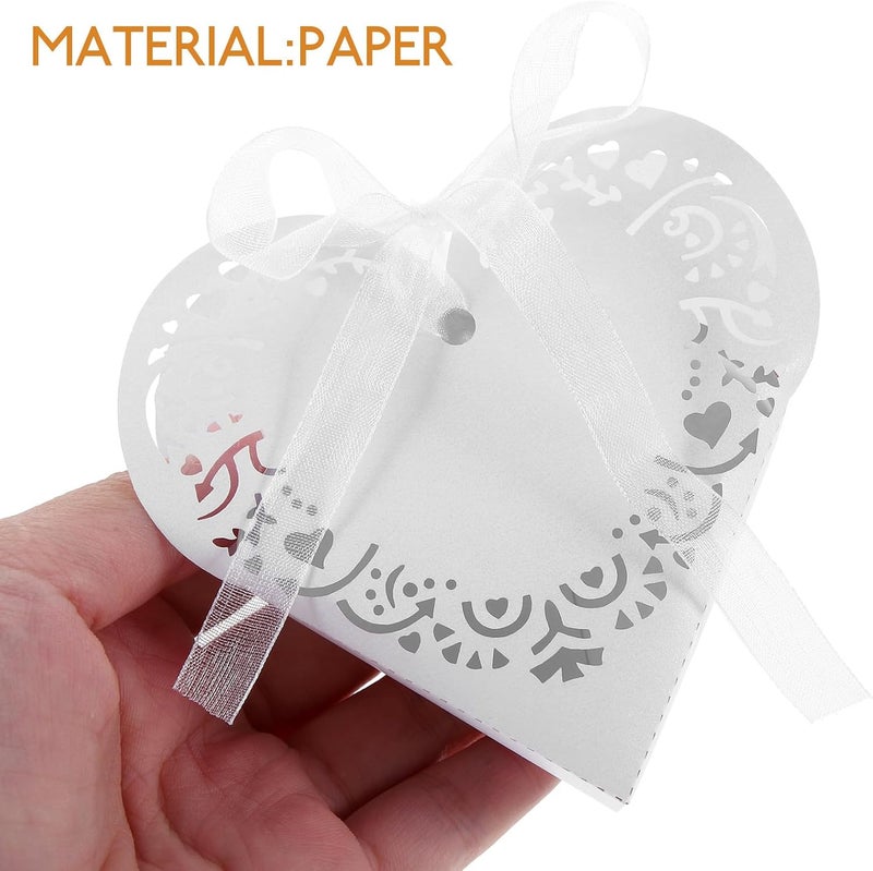 PERSELOSO 50pcs White Heart Hollow Paper Candy Boxes European Style Wedding Favor Wrapping Boxes Bride Candy Containers for Valentines and Party - Image 4