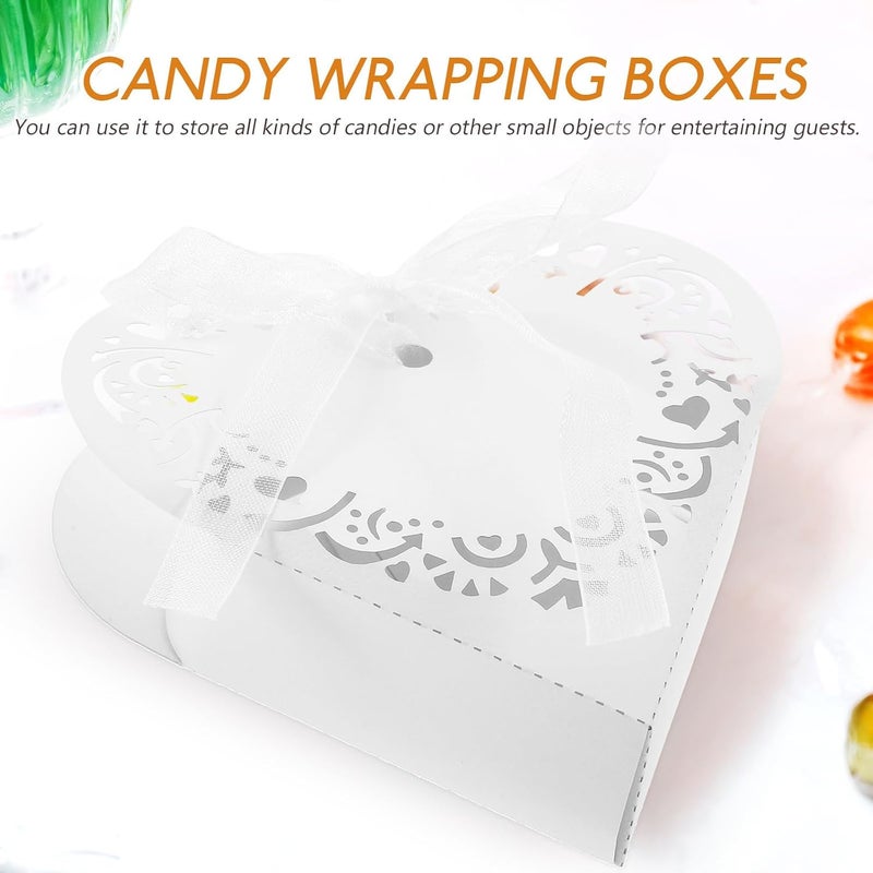 PERSELOSO 50pcs White Heart Hollow Paper Candy Boxes European Style Wedding Favor Wrapping Boxes Bride Candy Containers for Valentines and Party - Image 3