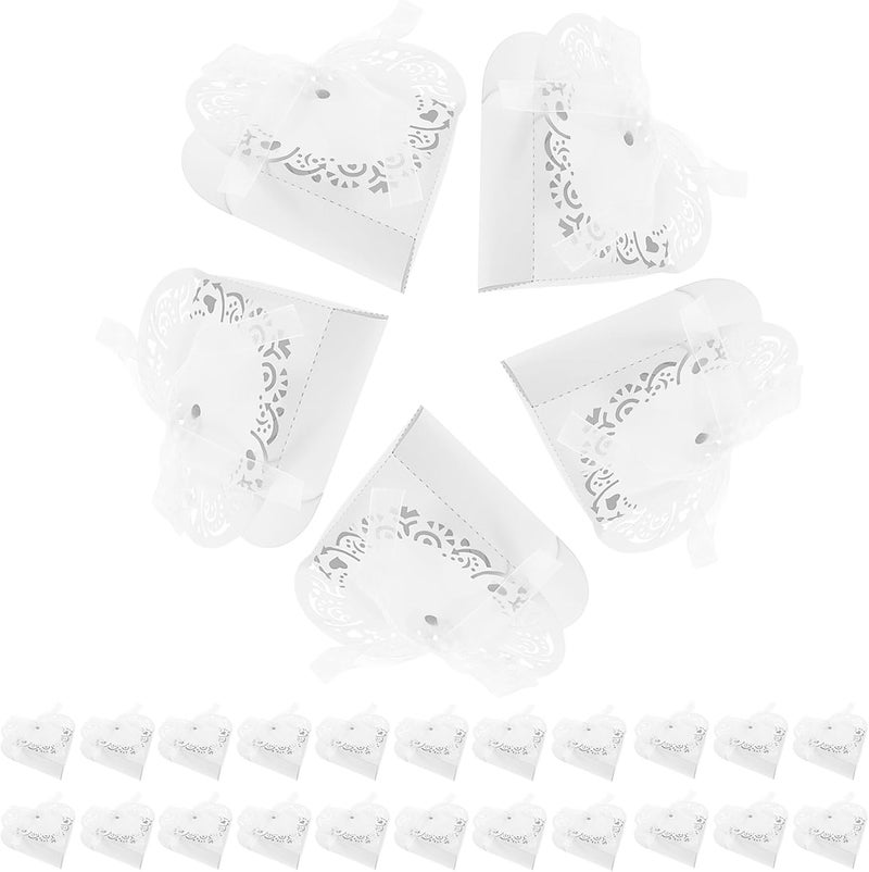 PERSELOSO 50pcs White Heart Hollow Paper Candy Boxes European Style Wedding Favor Wrapping Boxes Bride Candy Containers for Valentines and Party - Image 1