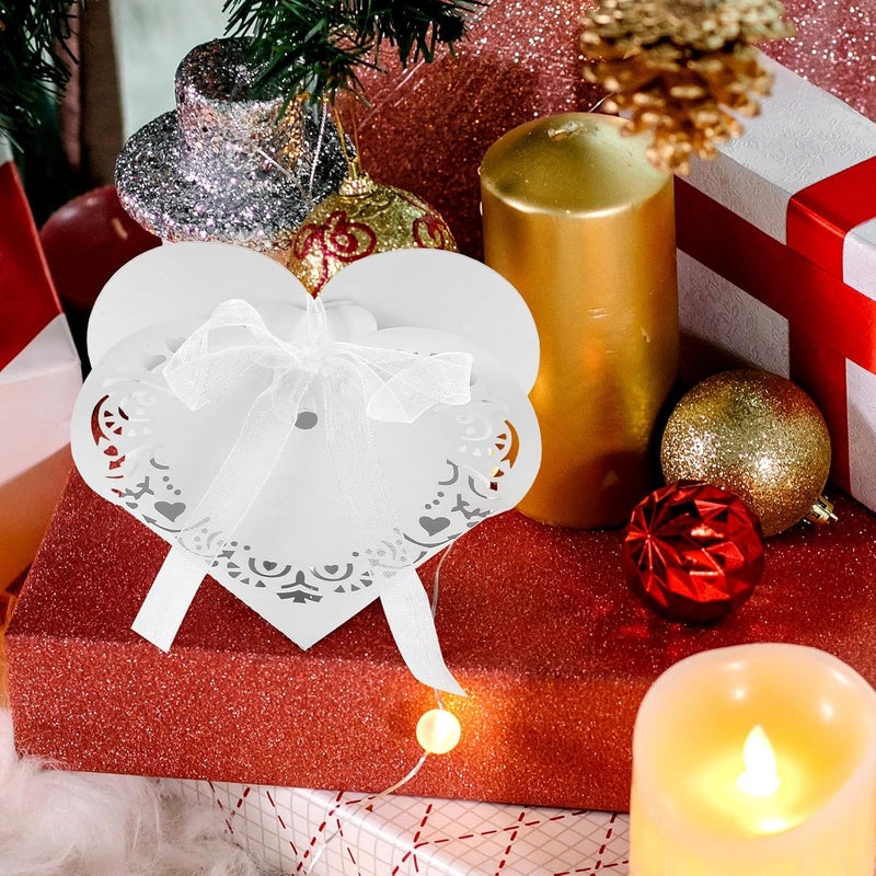 PERSELOSO 50pcs White Heart Hollow Paper Candy Boxes European Style Wedding Favor Wrapping Boxes Bride Candy Containers for Valentines and Party - Image 5