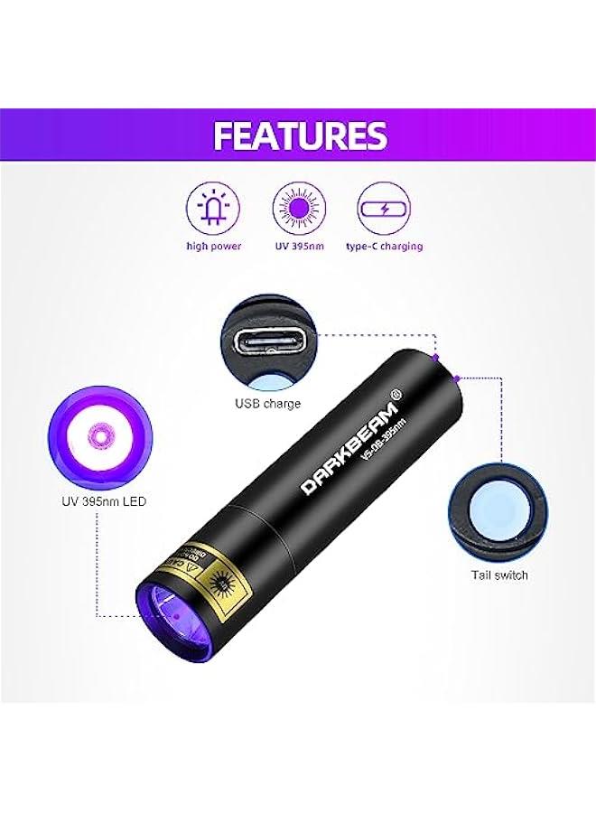 Powerful Mini USB-C Rechargeable UV Black Light Flashlight 395 NM for detecting Pet Urine, Stains, Resin Curing, and Fluorescent Agents. - Image 3